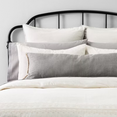 Oversized Microstripe Double-Weave Lumbar Throw Pillow Black - Hearth & Hand™ with Magnolia | Target