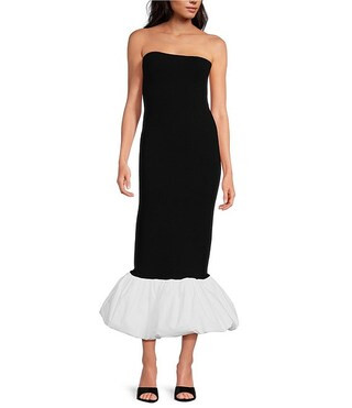 RONNY KOBO Uttara Knit Cotton Poplin Color Block Strapless Bubble Hem Bodycon Dress | Dillard's | Dillard's