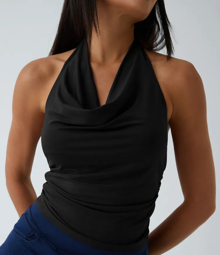 Women’s Halter Cowl Neck Ruched Casual Tank Top - Halara | HALARA