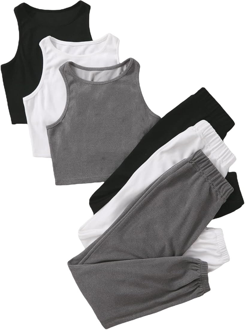 Verdusa Women's 6 Piece Lounge Sets Tracksuit Crop Tank Top and Sweatpants | Amazon (US)