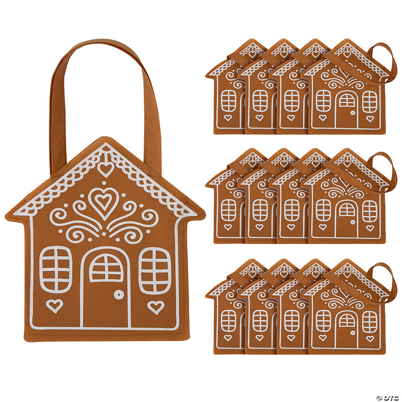 12" x 12" Medium Gingerbread House Shaped Nonwoven Tote Bags - 12 Pc. | Oriental Trading Company