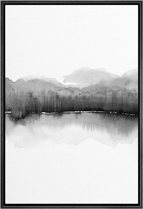 SIGNWIN Framed Canvas Print Wall Art Black & White Mountain Lake Horizon Wilderness Nature Illust... | Amazon (US)
