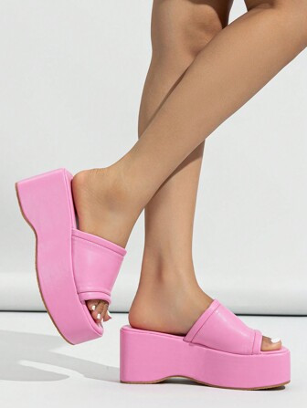 Women's Platform Mules With Wedge Heels, Open Toe And Square Head For Summer | SHEIN