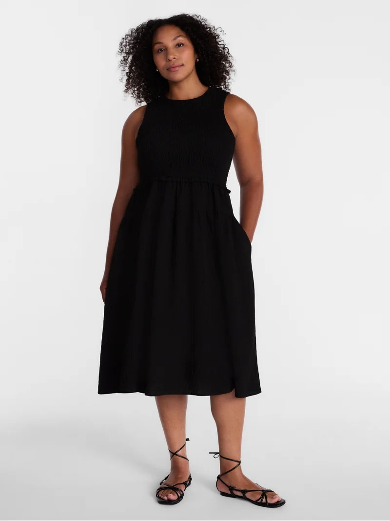 Time and Tru Women's Tiered Midi Dress with Flutter Sleeves, Sizes XS-XXXL | Walmart (US)