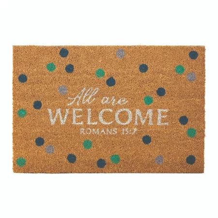 24"" Blue Polka dot “All are Welcome"" Religious Natural Coconut Fiber Welcome Doormat | Walmart (US)