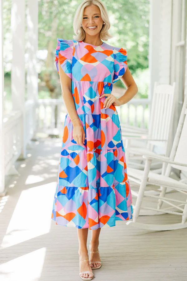 Feeling Your Best Pink Abstract Midi Dress | The Mint Julep Boutique
