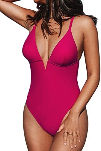 CUPSHE Women Swimsuit One Piece Bathing Suit Deep V Neck Crisscross Back Adjustable Strap | Amazon (US)