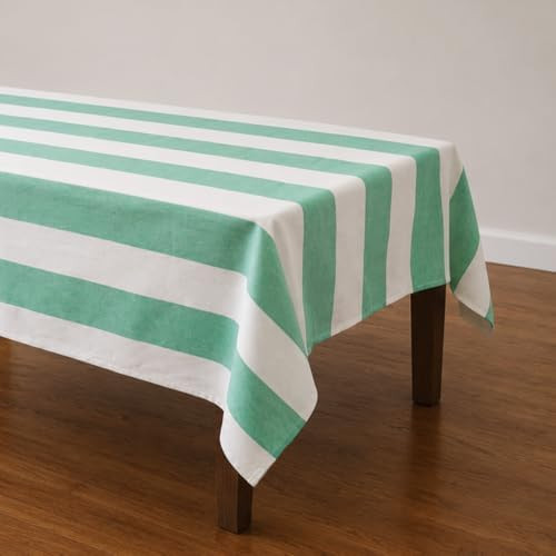Talking Tables Green Stripe 80% Cotton XL Tablecloth Reusable Fabric Dining Table Cover for Garde... | Amazon (UK)
