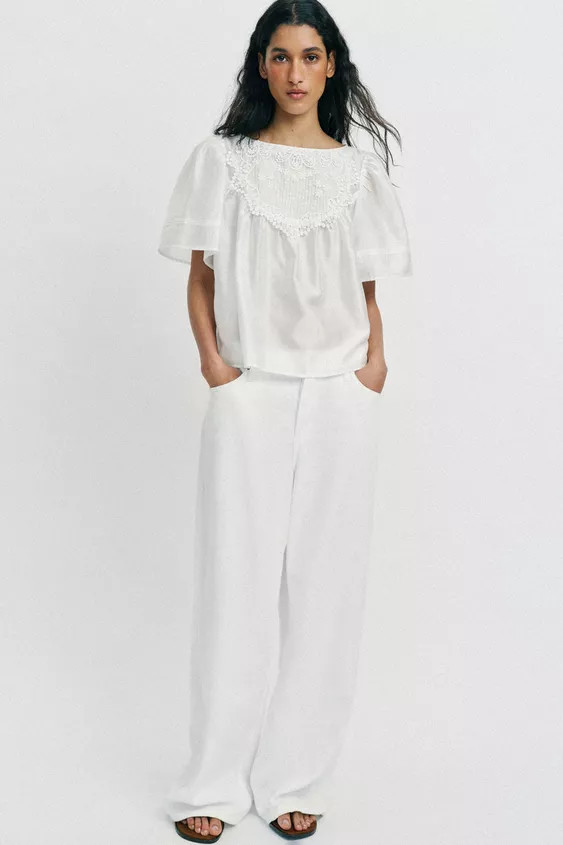SHORT SLEEVE EMBROIDERED BLOUSE | Zara US