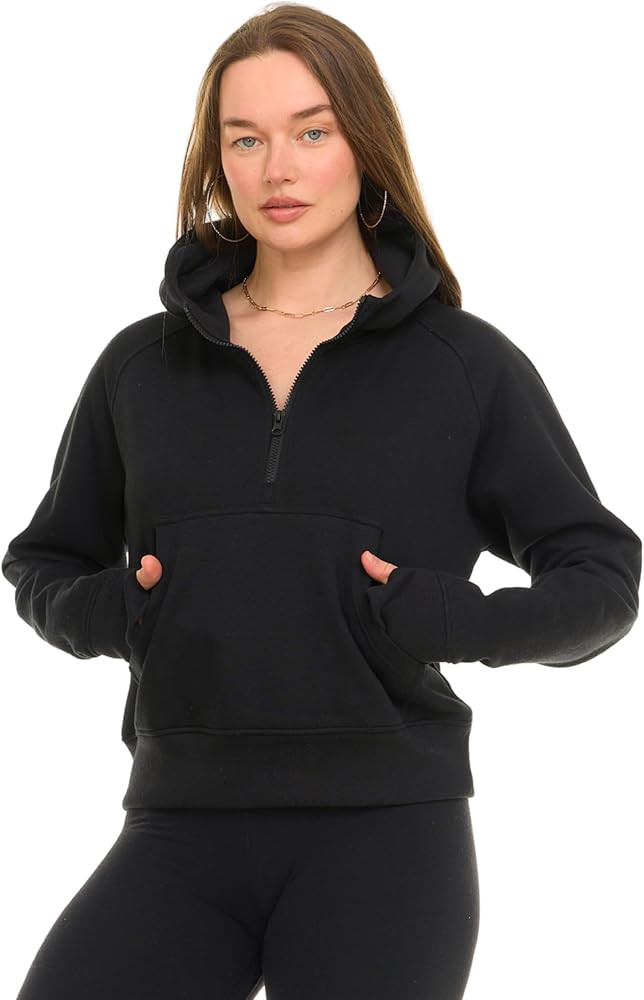 MODERN BASICS Womens Half Zip Hoodie - Fleece Cropped Sweatshirt for Women, Quarter Zip Up Pullov... | Amazon (US)