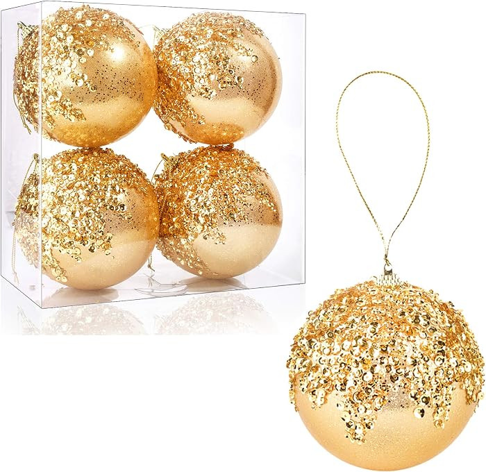 4pc Gold Christmas Ball Ornaments, Shatterproof Christmas Ball Decorations for Trees, Wedding Party Holiday Decorations | Amazon (US)