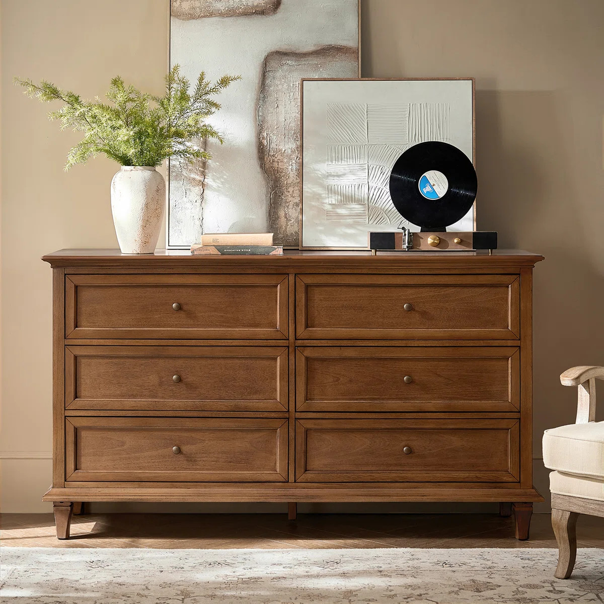 Victoria Transitional 66''W 6-Drawer Dresser with Knife-Edge Top Panel and Solid Wood Legs | Wayfair North America