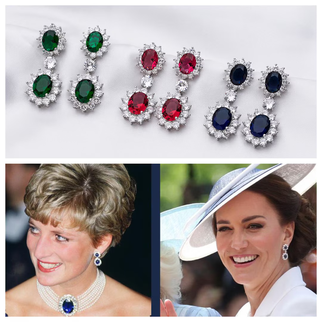 Princess Diana and Kate Middleton Sapphire and Diamond Earrings Replica Available in Simulated Sa... | Etsy (US)
