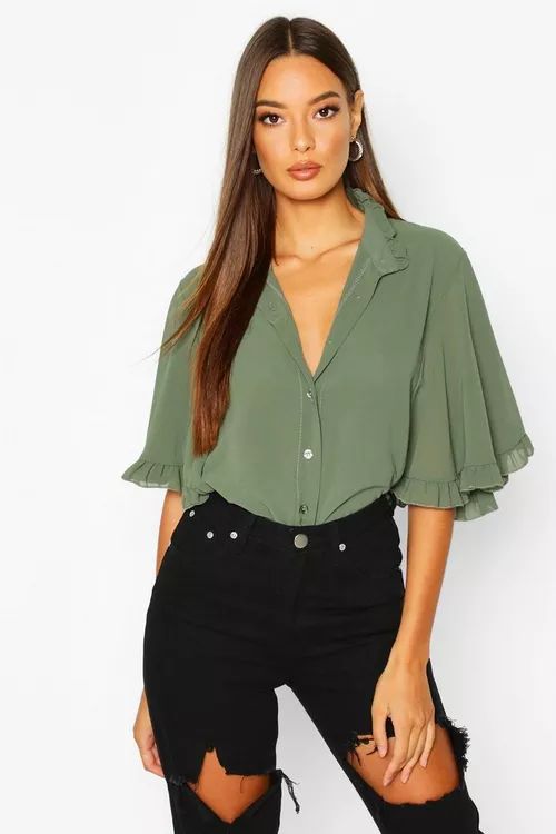 Woven Ruffle Angel Sleeve Blouse | Boohoo.com (US & CA)