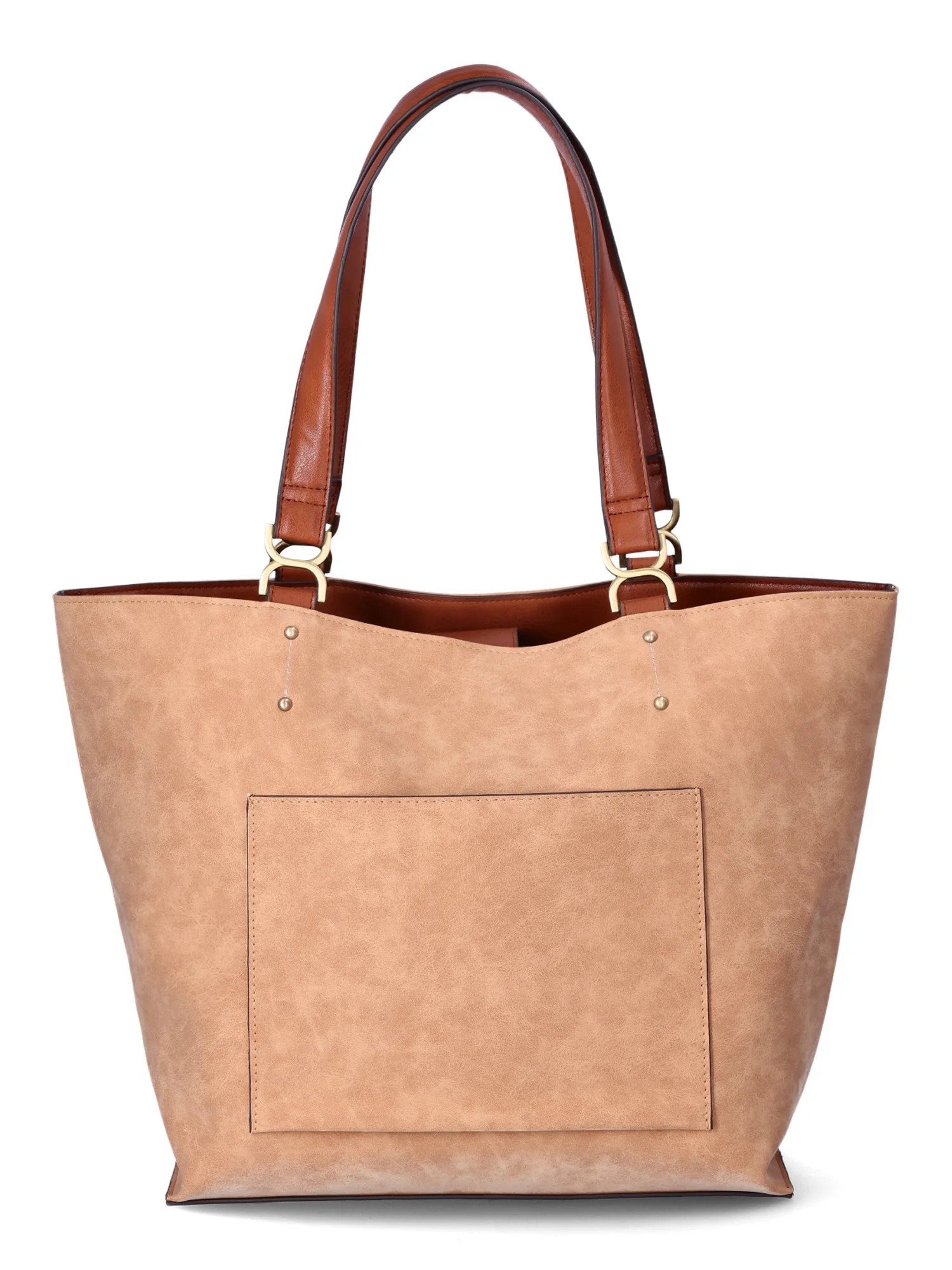 Time and Tru Women's Raya Faux Nubuck Tote Bag, Golden Honey | Walmart (US)