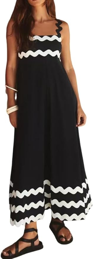 Women's Casual Sleeveless Shirred Back Vacation Beach Maxi Flowy Dress | Amazon (US)