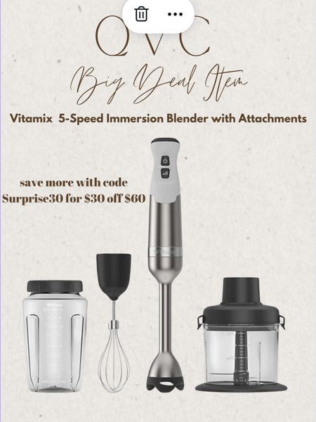 Shop my Vitamix immersion 625 watt blender today with attachments from @qvc! You can only get this deal at qvc! 

Bring this item home with the 5 easy pay option today! 

Stack on the code Surprise30 to save $30 off $60 code is only valid 3/15-3/16 


@qvc #ad #qvclove #loveqvc #qvcinfluencer 