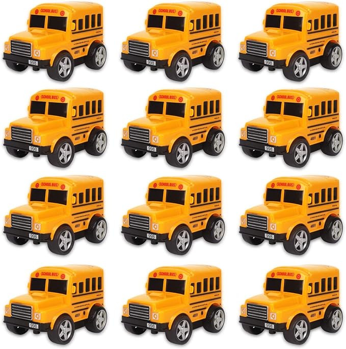 12 Pack in Box Chubby School Bus Model Toys - 4 inches Classic Long Nose Friction Powered 360 Rot... | Amazon (US)