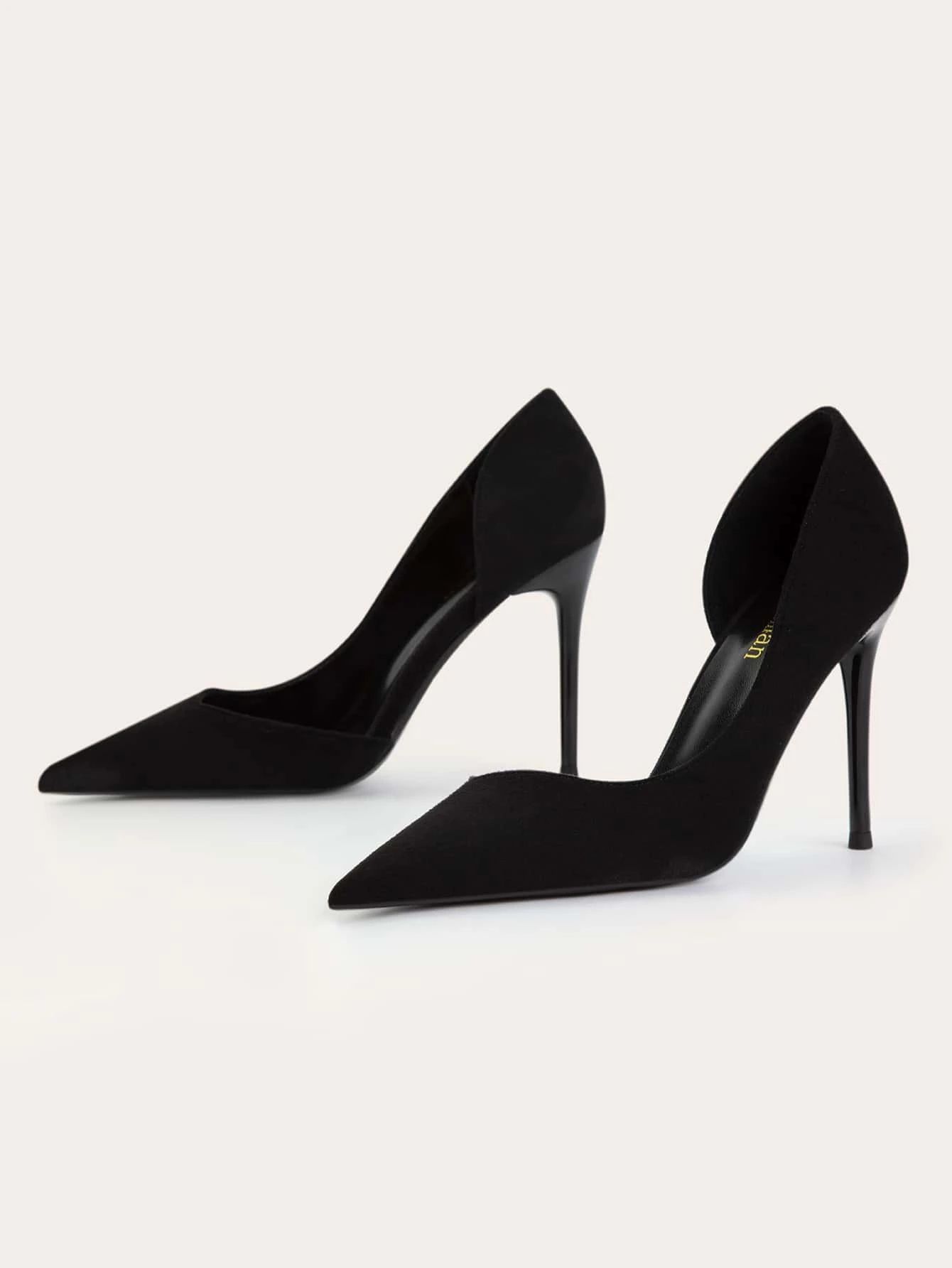 Women Minimalist Point Toe Stiletto Heeled Court Pumps, Elegant Summer Faux Suede Heeled Sandals | SHEIN