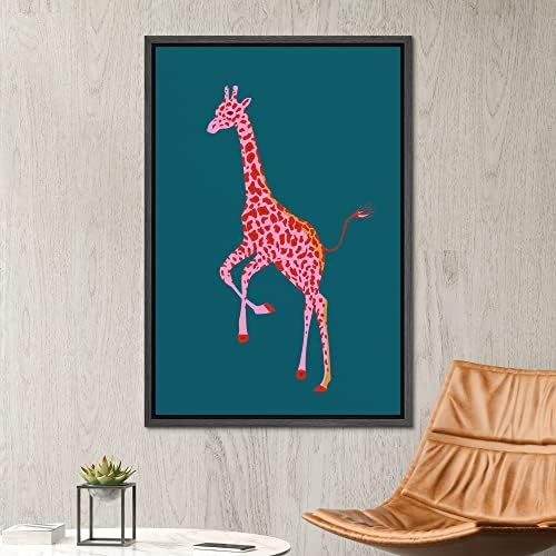 SIGNWIN Framed Canvas Print Wall Art Pink African Cartoon Giraffe Portrait Nature Wilderness Drawing | Amazon (US)
