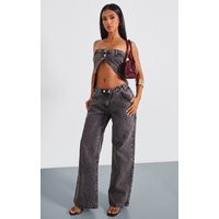 Petite Washed Grey Asymmetric Waist Wide Leg Jeans | PrettyLittleThing US