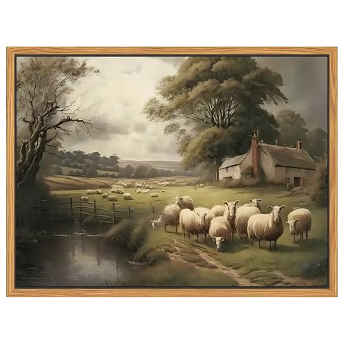 SAMHOU Floating Framed Canvas Wall Art, Vintage French Country Nature Landscape Wall Decor, Meadow Flock of Sheep Poster Prints Picture for Farmhouse Living Room Bedroom Home Decor 16x24 inch | Amazon (US)