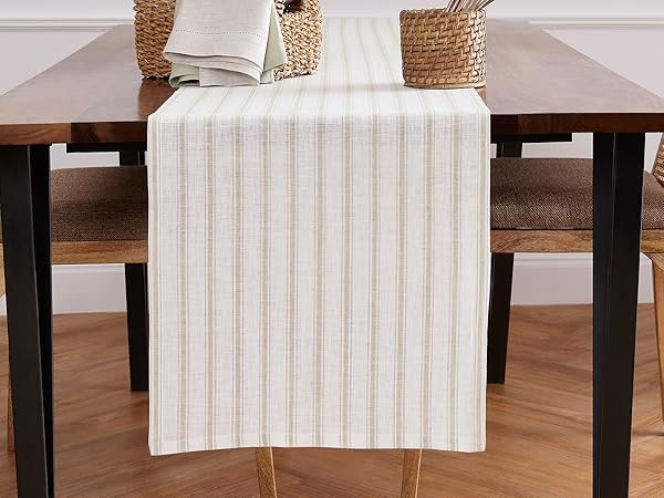 Solino Home Linen Stripe Table Runner 72 inches Long – 100% Pure Linen Natural and White Table ... | Amazon (US)