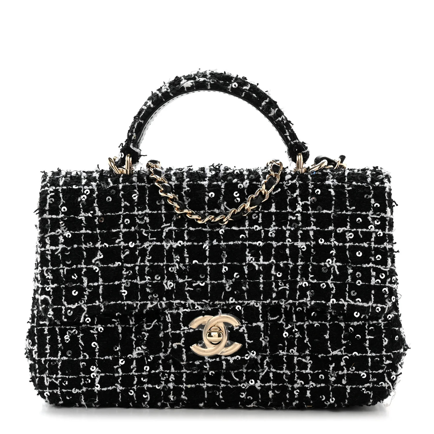 Tweed Quilted Mini Top Handle Rectangular Flap Black White | FASHIONPHILE (US)