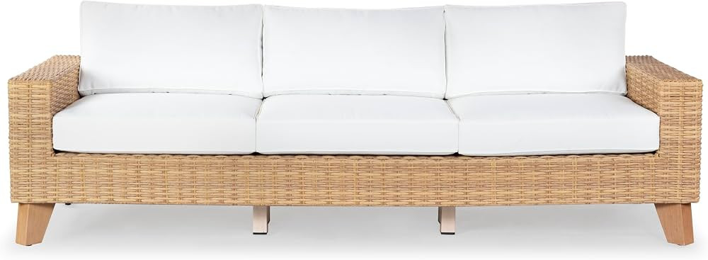 SAFAVIEH Couture Collection Margarita Natural/White Faux Wicker Indoor/Outdoor Patio Sofa | Amazon (US)