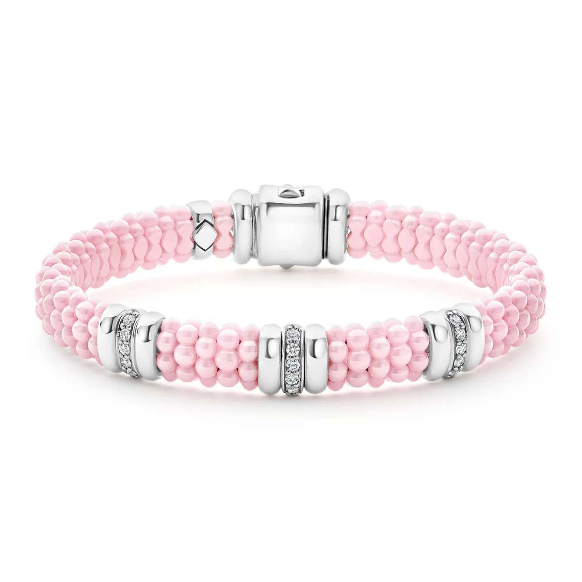 Pink Three Station Diamond Caviar Bracelet | 9mm | LAGOS