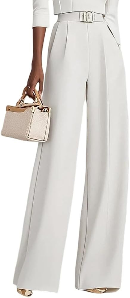 oshoplive Women's High Waist Wide Leg Pants Business Casual Pleated Straight Elastic Waisted Pala... | Amazon (US)