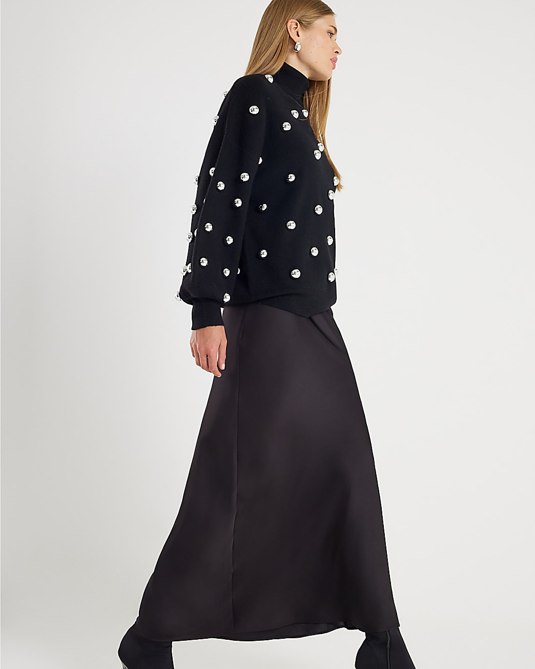 Black Satin Maxi Skirt | River Island UK & IE