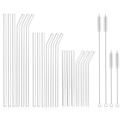 [22 Pcs] Reusable Glass Straws Shatter Resistant - Size 12"x8mm,9"x8mm,6"x8mm Including 9 Straigh... | Amazon (US)