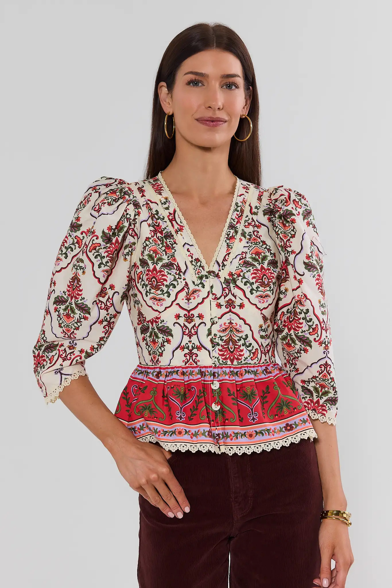 Ivory Floral Printed Peplum Top | Avara