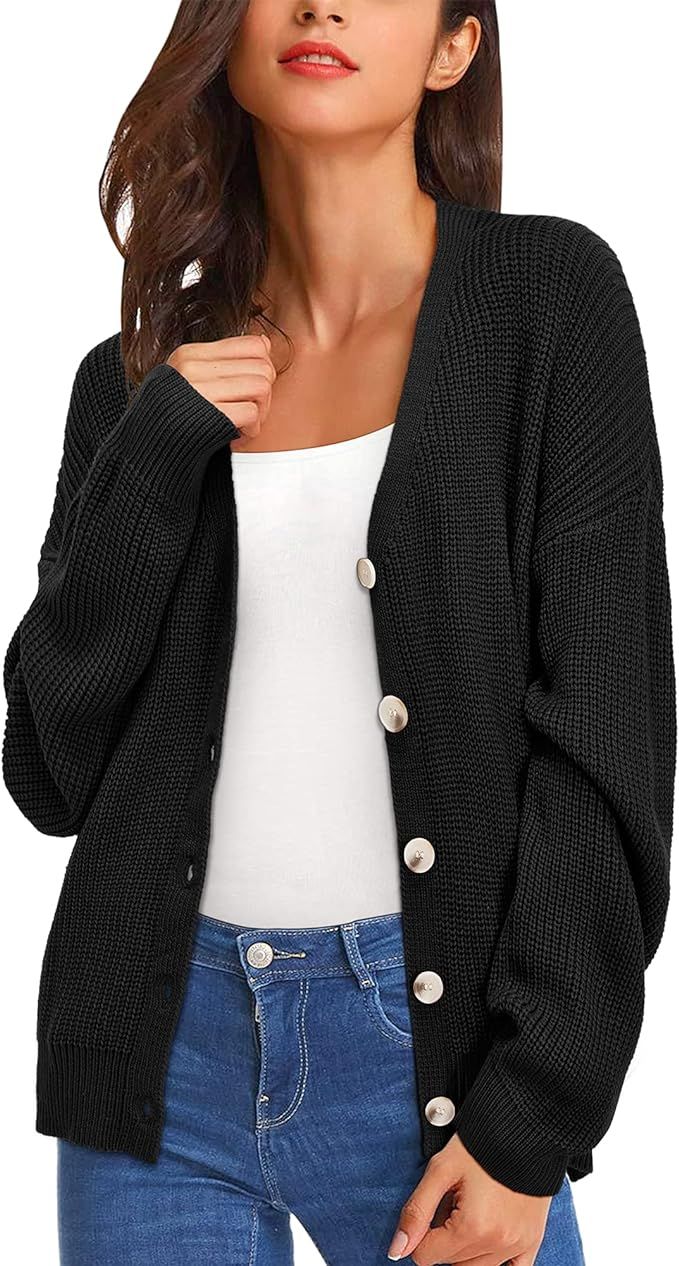 KILIG Women's Long Sleeve Open Front Button Down V- Neck Knit Cardigans | Amazon (US)