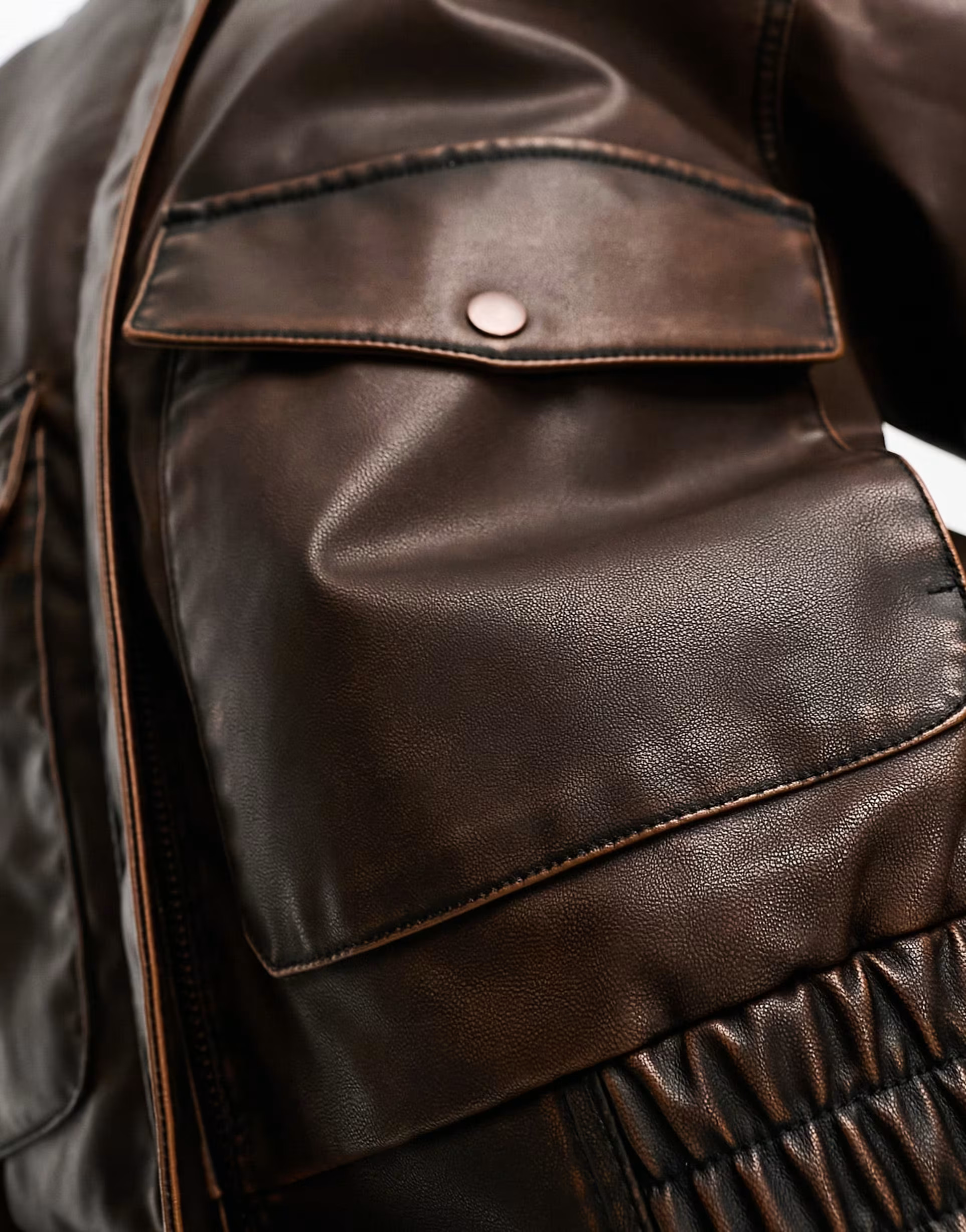 Stradivarius STR faux leather oversized biker jacket in washed brown | ASOS (Global)