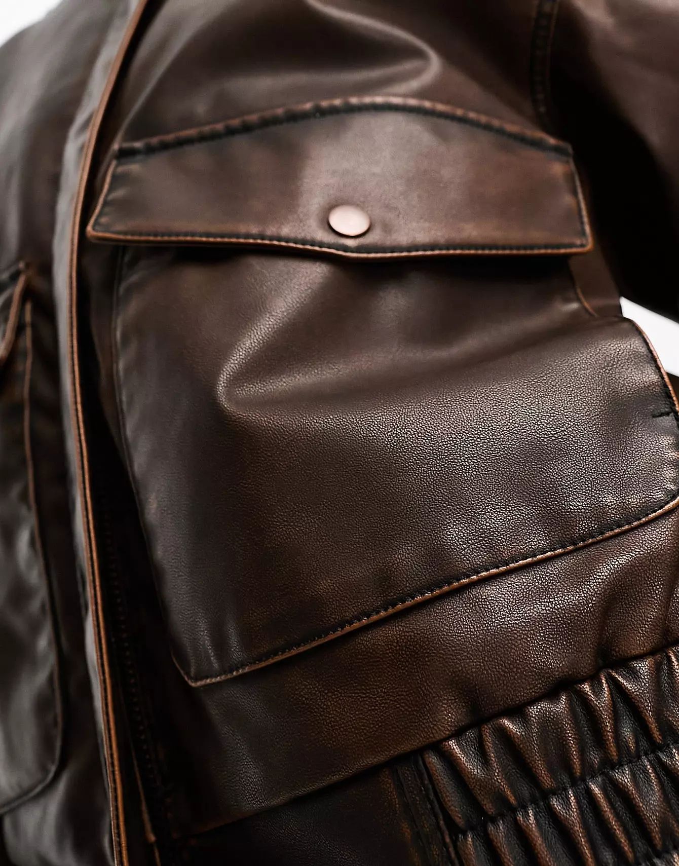 Stradivarius STR faux leather oversized biker jacket in washed brown | ASOS (Global)