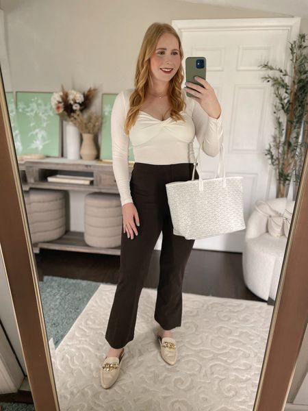 Old Navy fall outfit idea with a white twist too (M) and brown Ponte pants (large) with a white tote bag for the office 

#LTKworkwear #LTKitbag #LTKunder50