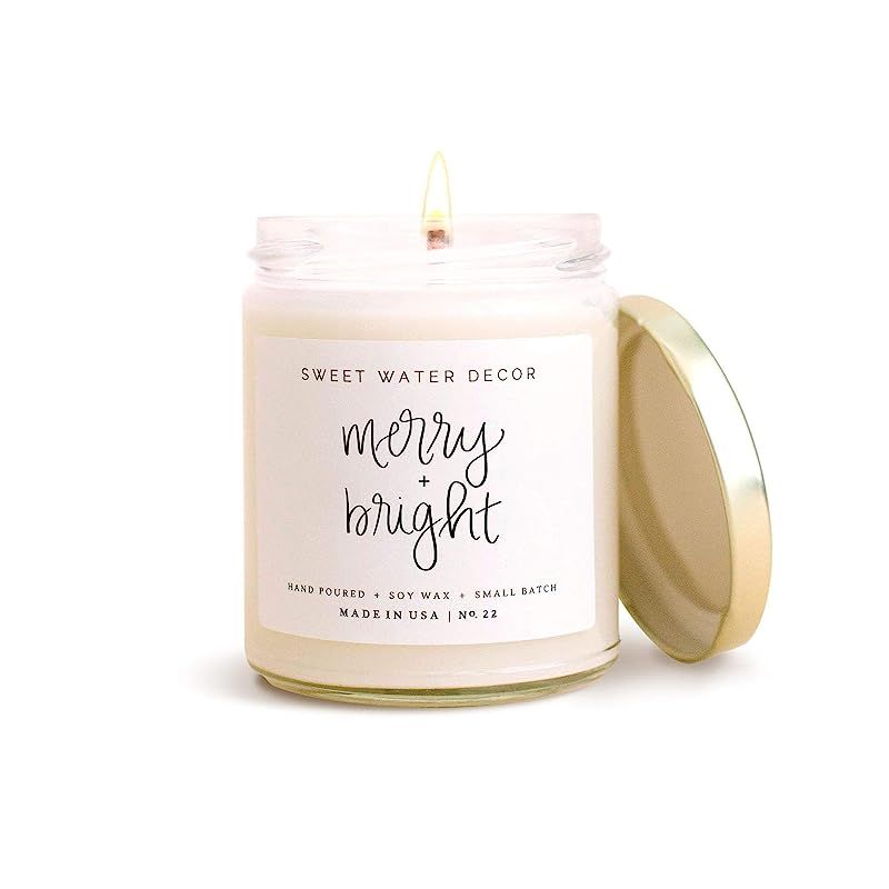 Sweet Water Decor Merry and Bright Candle | Fir, Nutmeg, and Clove, Winter Holiday Scented Soy Wa... | Amazon (US)