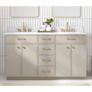 Marcote 60 in W x 20 in D x 35 in H Double Sink Bath Vanity in Greige With Engineered Volakas Mar... | The Home Depot