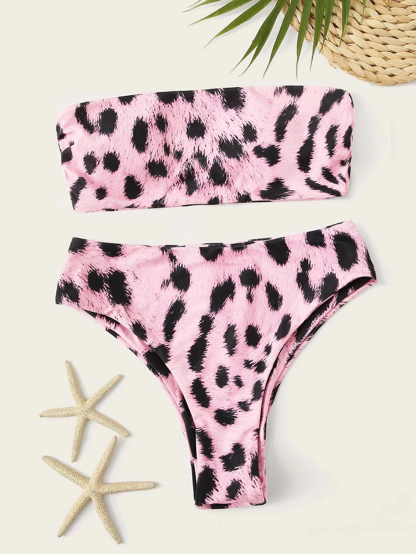 Leopard Bandeau With High Cut Bikini Set | SHEIN
