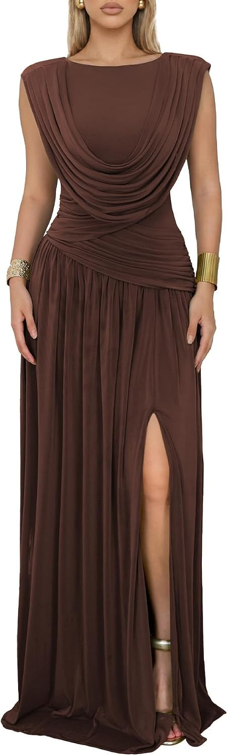 Women Athena Convertible Ruched Formal Wedding Guest Maxi Dress | Amazon (US)