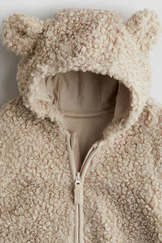 H & M - Hooded fluffy pramsuit - Beige | H&M (UK, MY, IN, SG, PH, TW, HK)