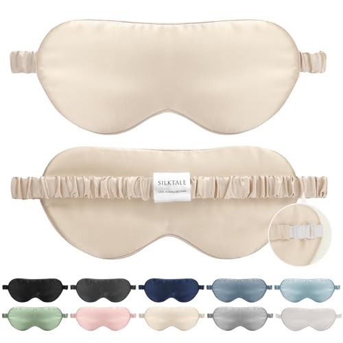 SILKTALE 100% Mulberry Silk Eye Mask for Sleeping with Silk Wrapped Adjustable Strap,Beige | Amazon (US)