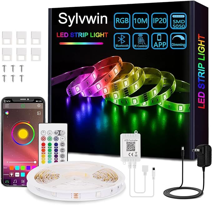 sylvwin Led Strip Lights 32.8ft,RGB Color Changing Led Lights Strip,SMD 5050 Dimmable Lighting wi... | Amazon (US)