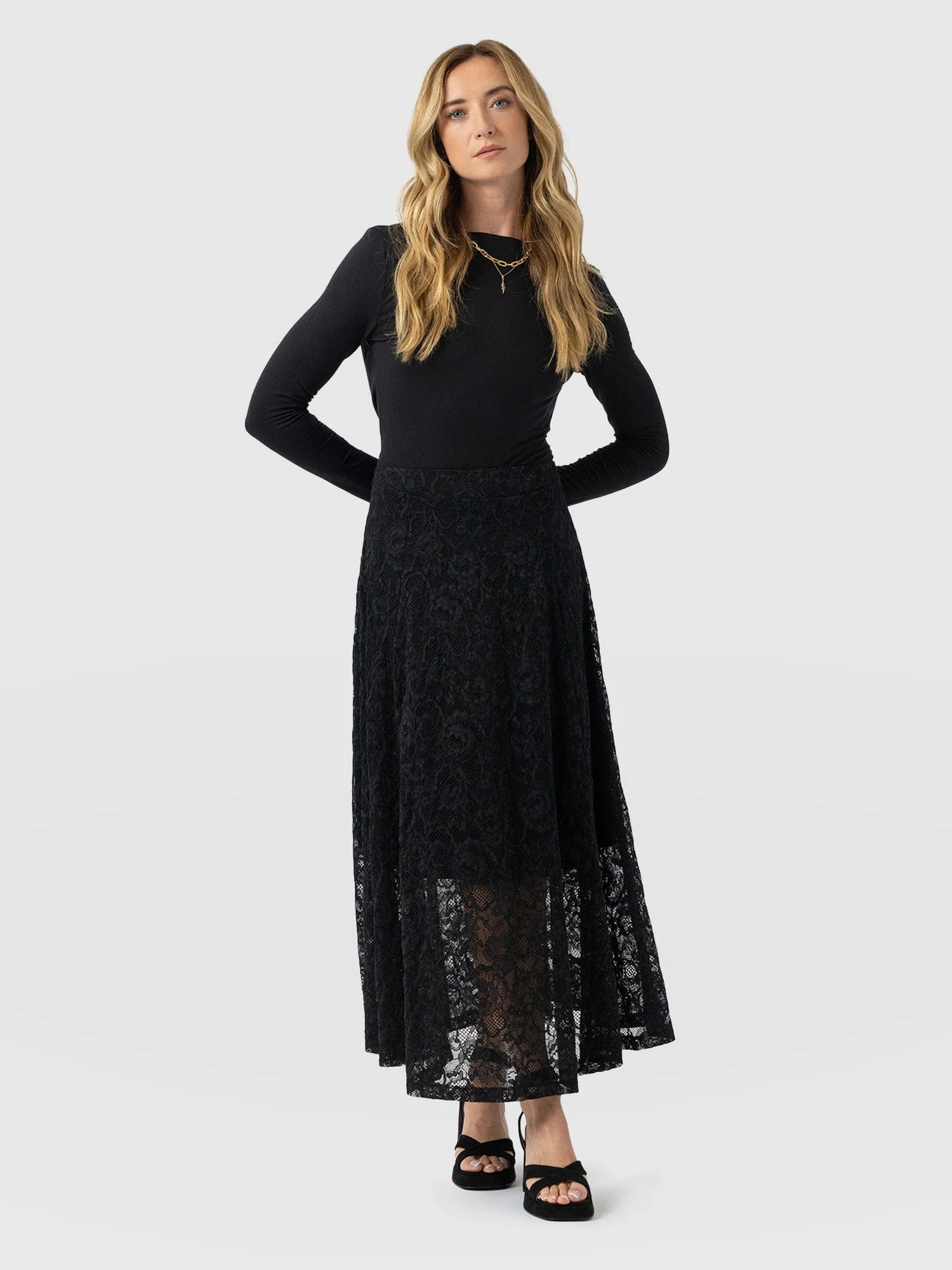 Lana A - Line Skirt - Black Lace | Saint + Sofia