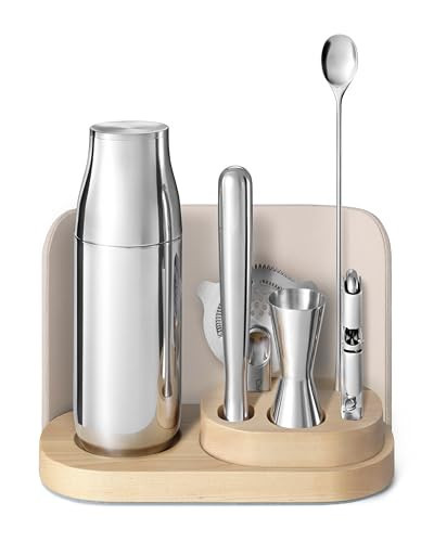 Caraway 9-Piece Complete Bar Set - Cocktail Shaker, Jigger, Muddler, Wine Key, Strainer, Bar Spoon, Storage Organizer, Magnetic Backer - Bartender Accessories - Tools for Home Bartending - Cream | Amazon (US)