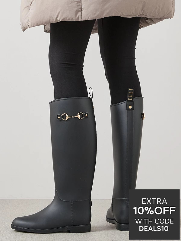 Elle Sport Knee High Riding Wellington Boot - Black | Very (UK)