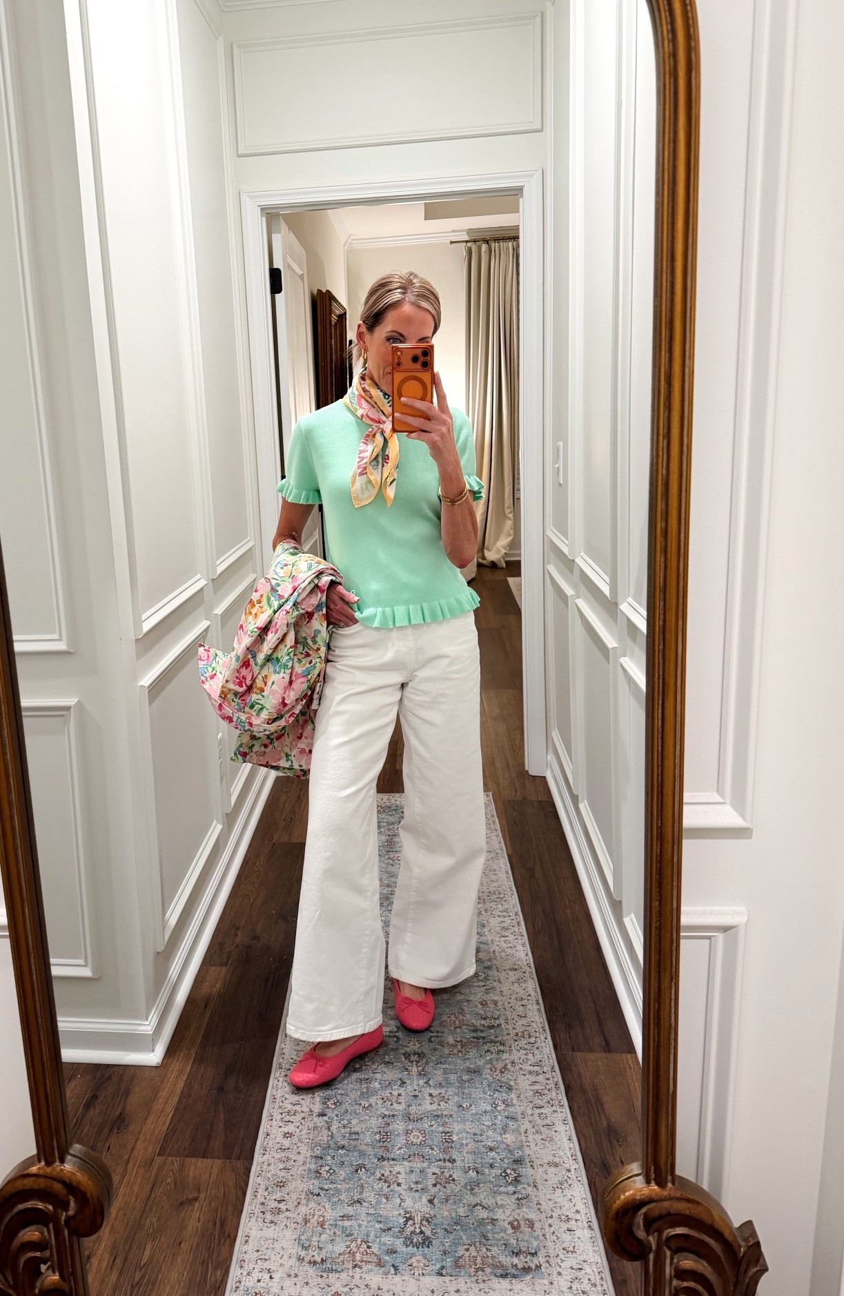 Today’s OOTD is all about restocks!! bright green top from Walmart restocked wearing a size small. White jeans, Walmart size 0 Walmart flats TTS  

#LTKMothersDay #LTKgrwm #LTKootd