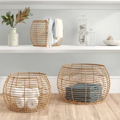 Open Weave 3 Piece Rattan Basket Set | Wayfair North America